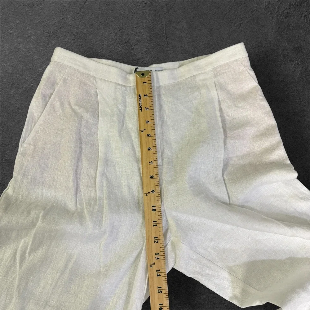 Mango MNG White 100%‎ Linen Wide Leg Pleated Trousers High Rise Women Size 6